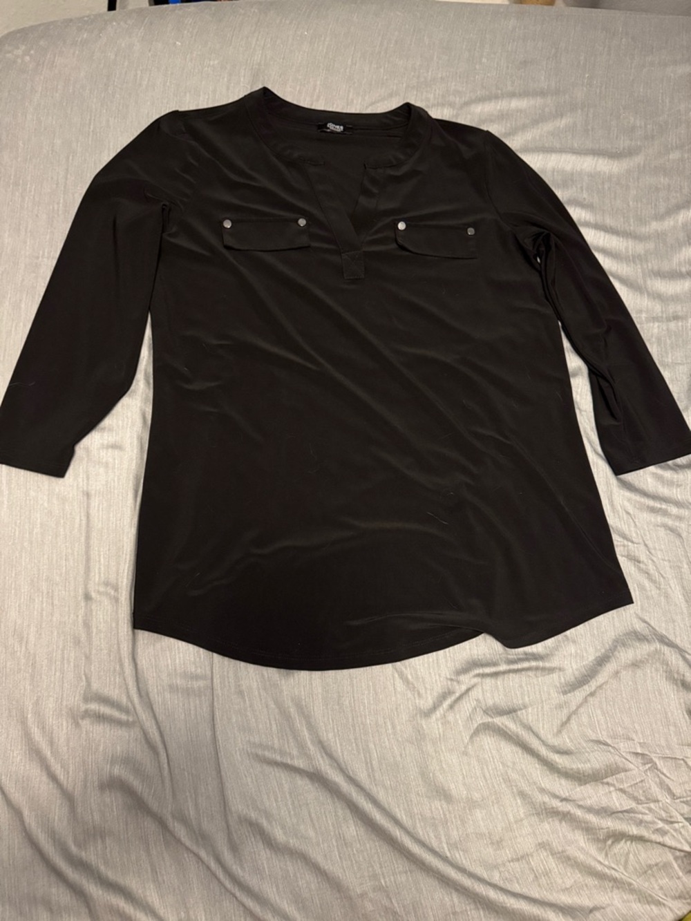 Womens Black V-Neck 3/4 Sleeve Tunic Top - Picture 1 of 3